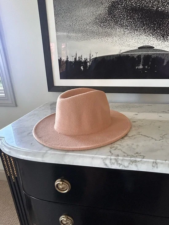 Wide Brim Lisianthus wool blend Fedora Hat in Dusty Peach - Picture 4 of 6